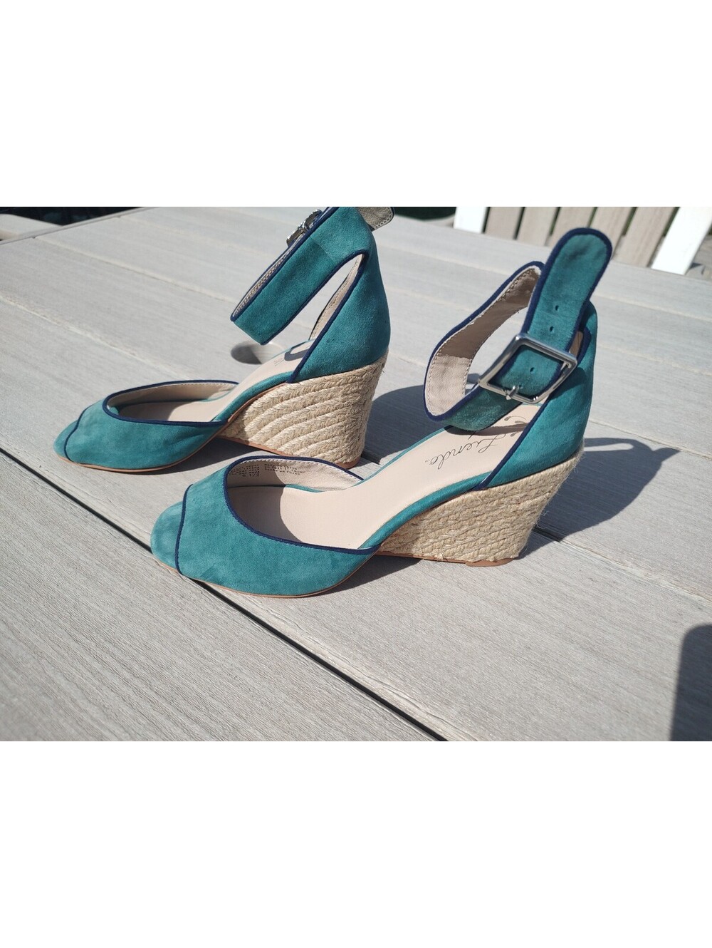 Liendo by Seychelles Argo Turquoise Suede Wedge Sandal Espadrille Ankle Strap6.5
